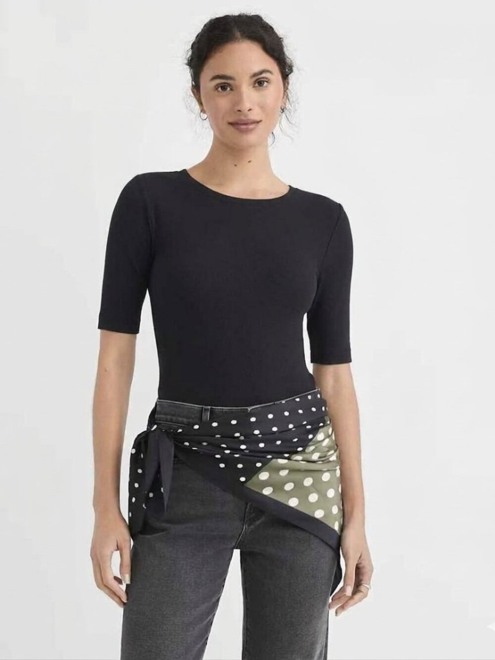 Ann Taylor Black Ribbed Elbow Sleeve Fitted Tee Top Small S NWT 522912
